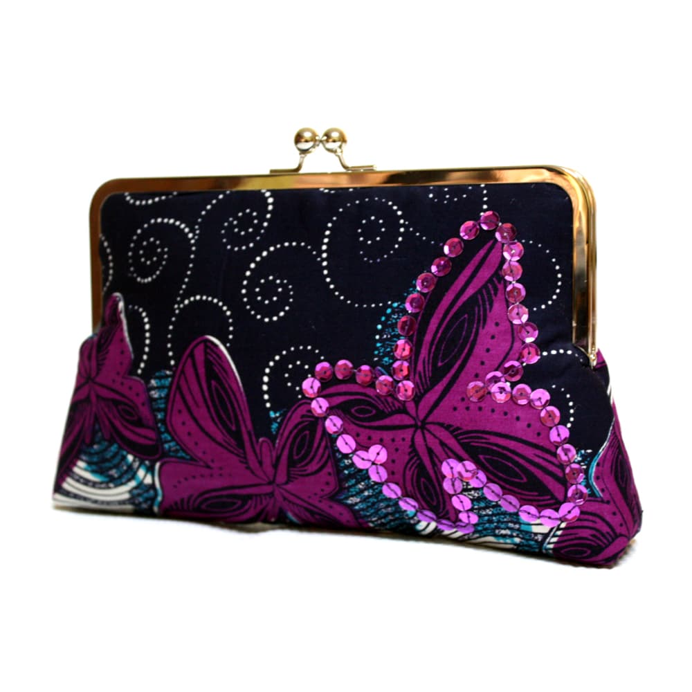 Sequined Butterfly Supersnap print clutch