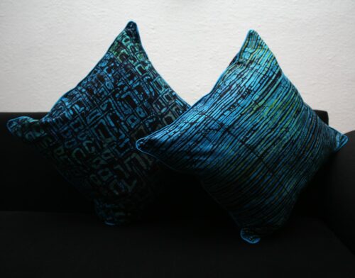 Blue green batik cushion