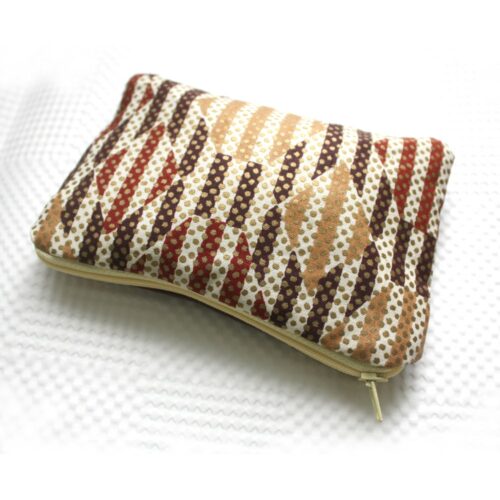 Print and Brown Leather Zipper Pouch