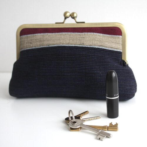 Navy Blue Clutch Purse, Etu Aso Oke Minisnap Clutch - Image 4