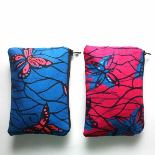 African Butterfly Print 2 Zipper Pouch Set - Image 3