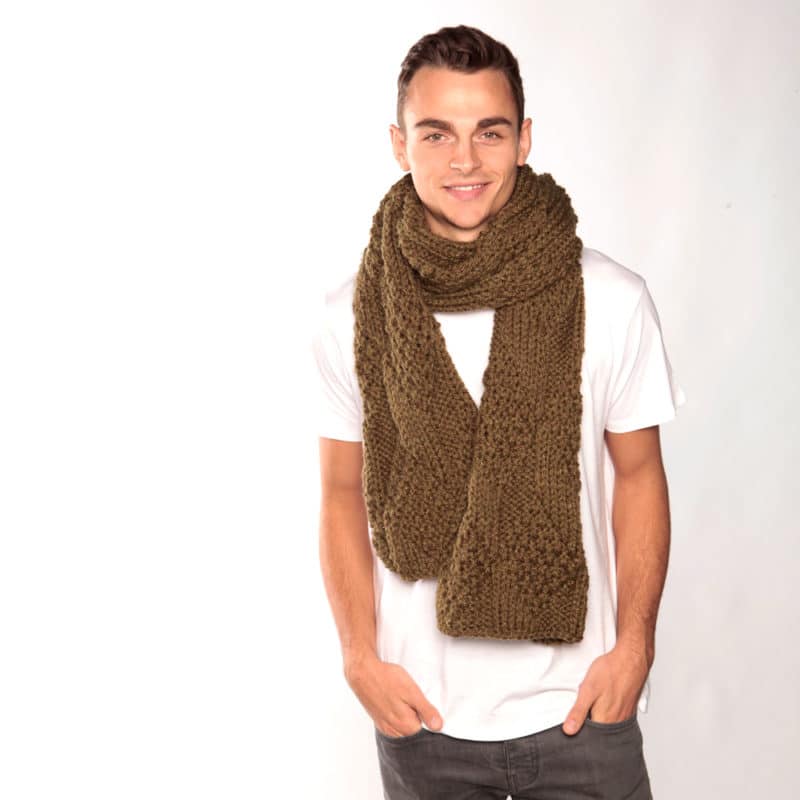 Long Army Green Chunky Knit Scarf