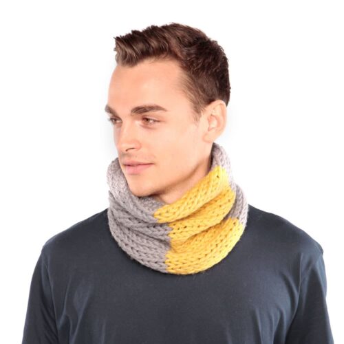Grey and Mustard Yellow Stripe Wool Snood