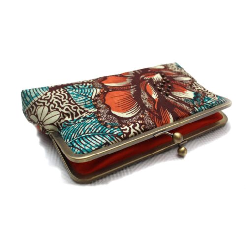 Burnt Orange and Teal Clutch- internal lining