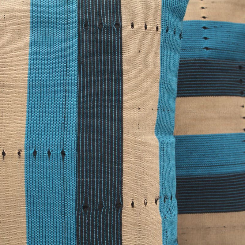 Navy Blue and Turquoise Aso-Oke Cushion- close up detail