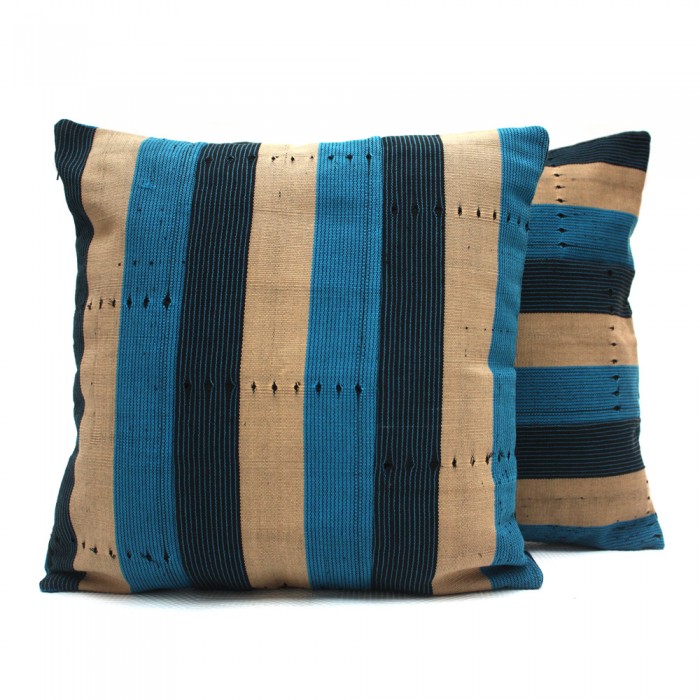 Navy Blue and Turquoise Aso-Oke Cushion- A pair