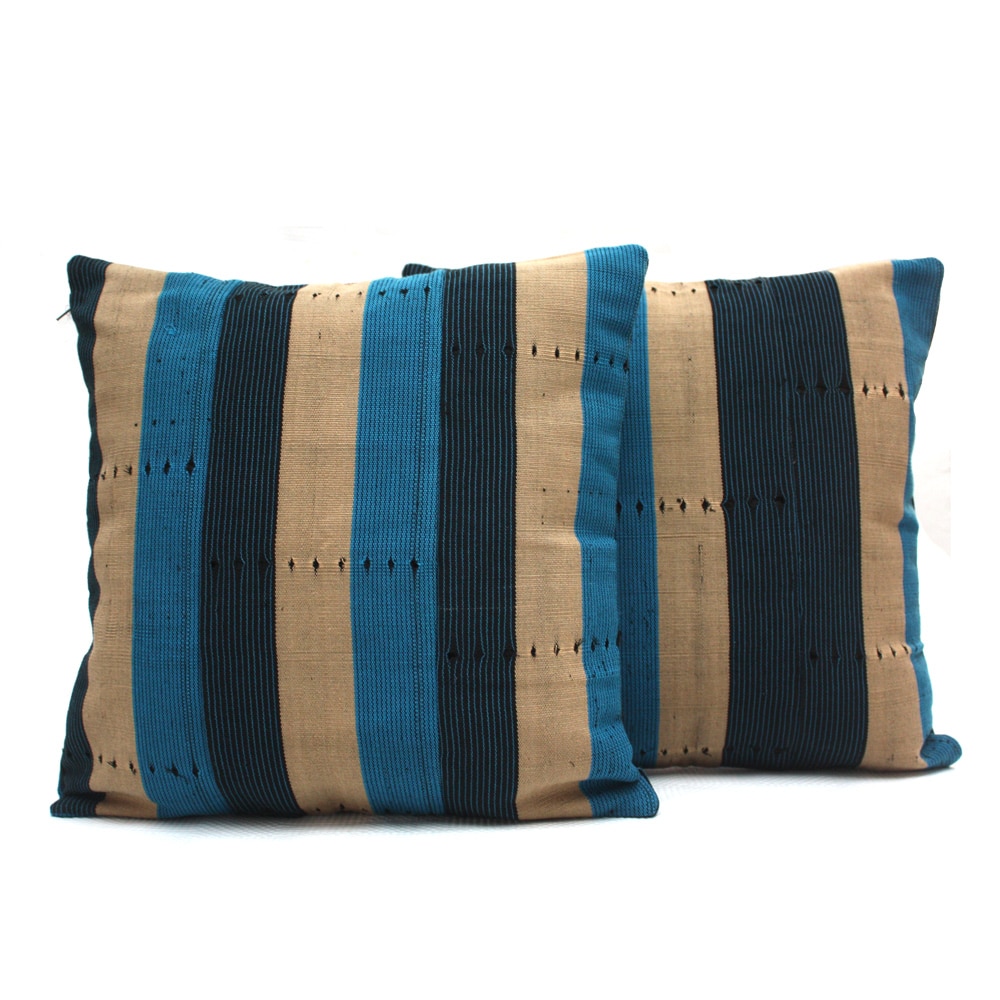 Navy Blue and Turquoise Aso-Oke Cushions