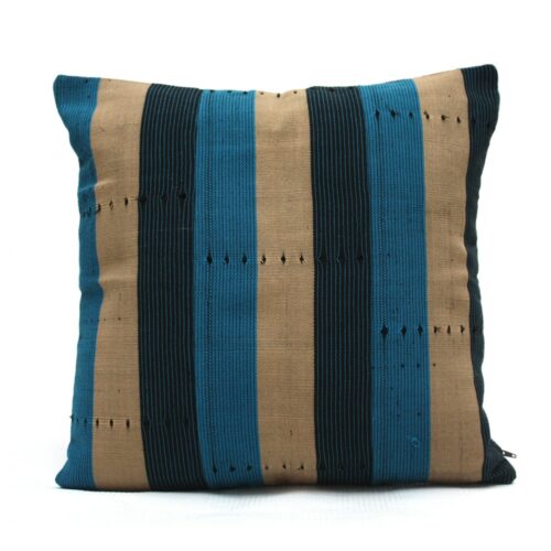 Navy Blue and Turquoise Aso-Oke Cushion- Back