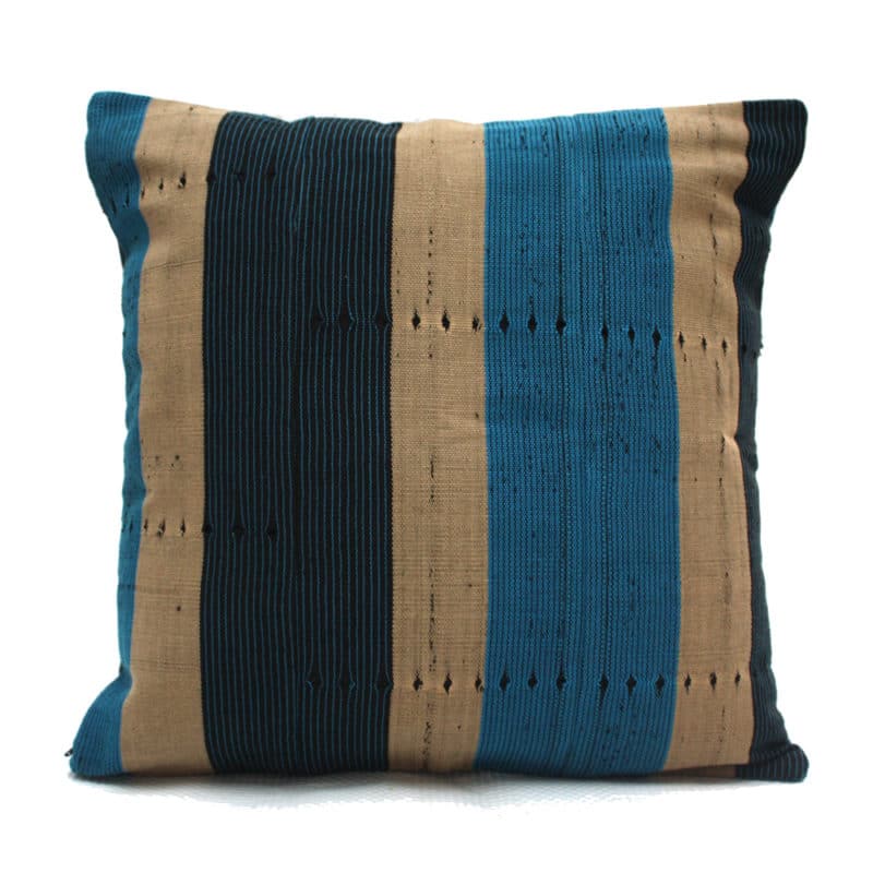 Navy Blue and Turquoise Aso-Oke Cushion- Front