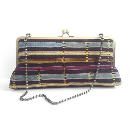 Olive-Sky-Maroon Aso Oke clutch