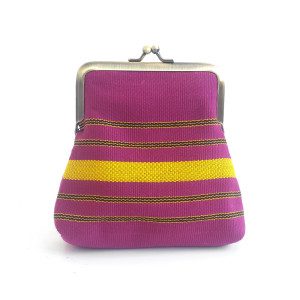 Aso Oke Pico Pouch in pink and yellow