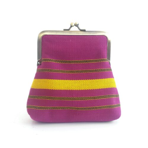 Aso Oke Pico Pouch in pink and yellow