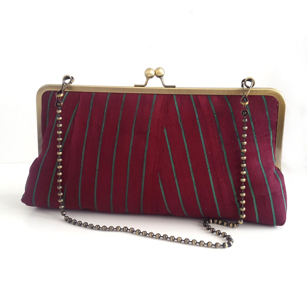 Statement maroon Clutch Purse in Alaari Aso-oke