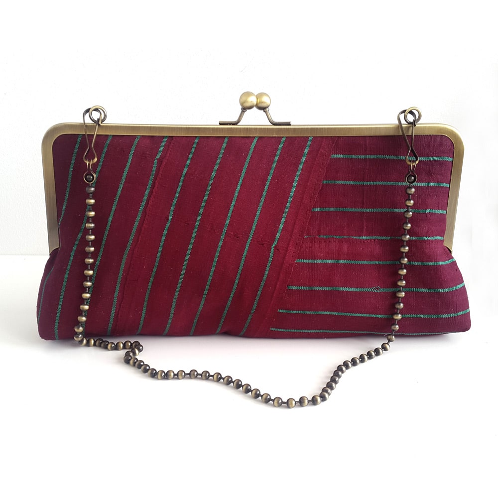 Statement maroon Clutch Purse in Alaari Aso-oke | Urbanknit