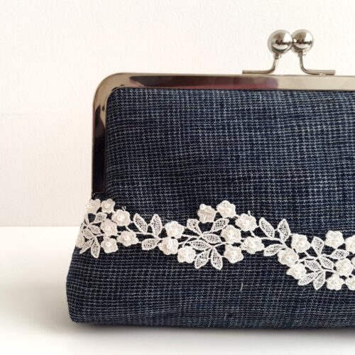 Blue Clutch Purse in Aso-oke and Lace - Image 3