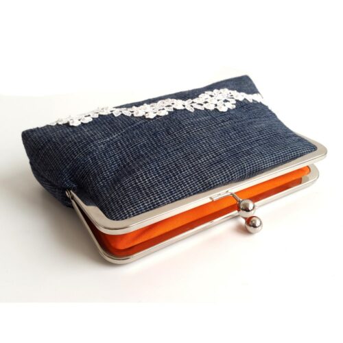 Blue Clutch Purse in Aso-oke and Lace - Image 6