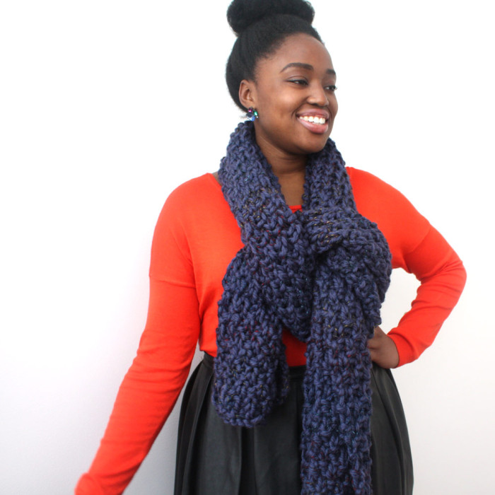 Big Scarf in blue chunky knit