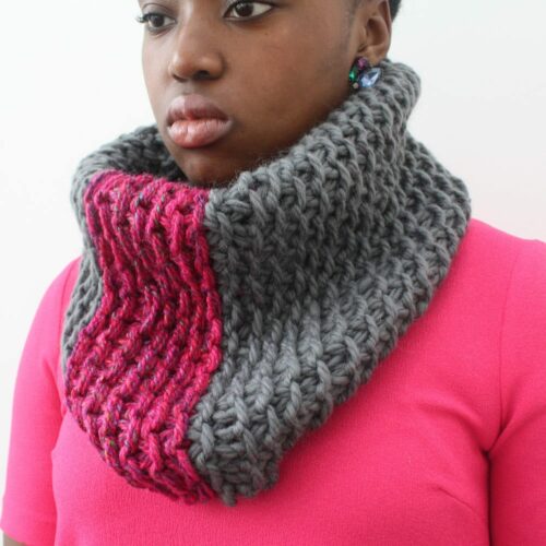 Pink and Grey Wool Snood scarf