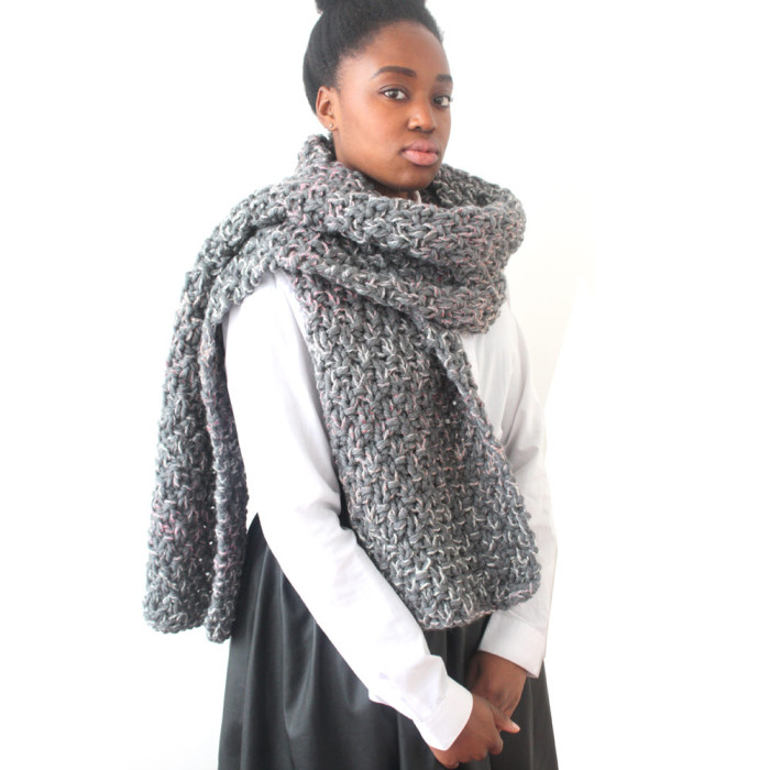 LARGE Oversized WOOL Scarf Dark Gray Wool Scarf for Women 