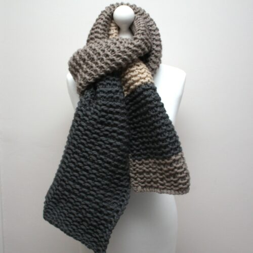 Grey and Cream Chunky Knit Scarf - Image 2