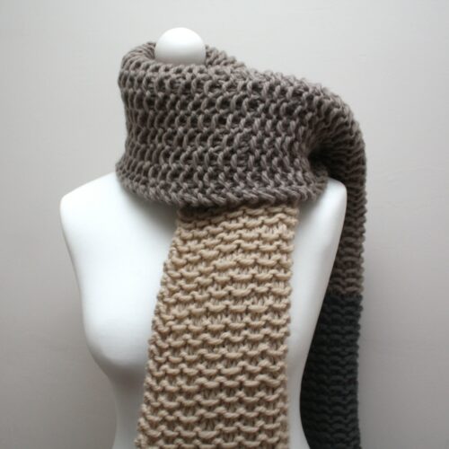 Grey and Cream Chunky Knit Scarf - Image 6