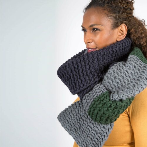 Blue Green and Grey Oversized Chunky Knit Scarf