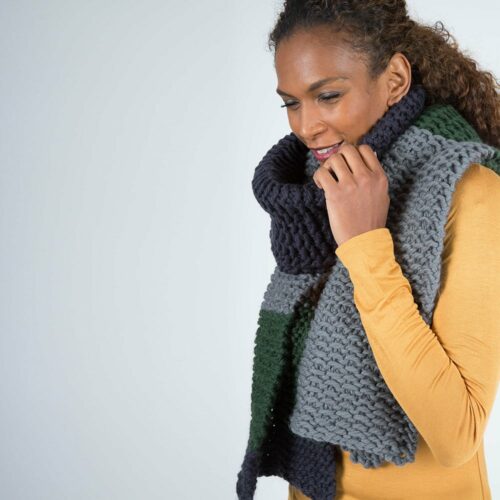 Blue Green and Grey Oversized Chunky Knit Scarf - Image 3