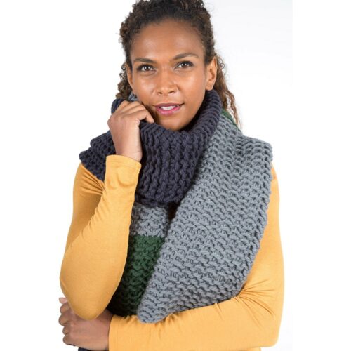 Blue Green and Grey Oversized Chunky Knit Scarf - Image 5