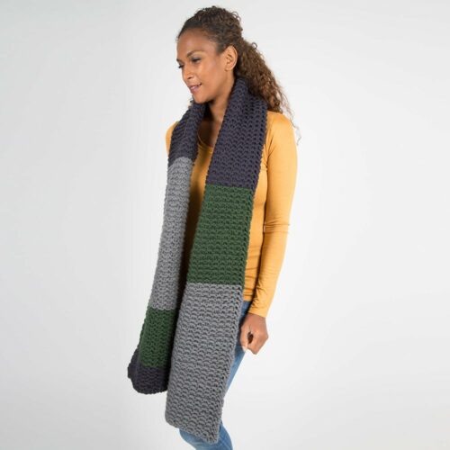 Blue Green and Grey Oversized Chunky Knit Scarf - Image 6