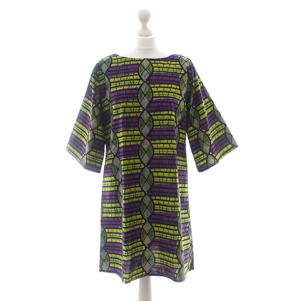 Purple and Green Ankara Tunic Dress Urbanknit