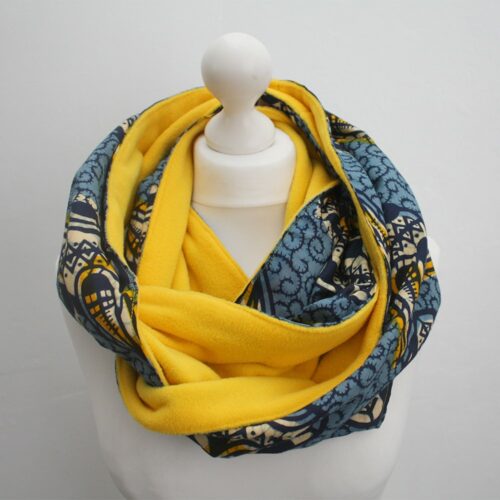 Blue and Yellow Ankara Print Snood Scarf