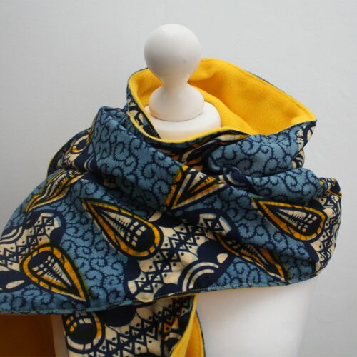Blue and Yellow Ankara Print Snood Scarf - Image 3