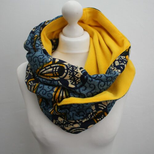 Blue and Yellow Ankara Print Snood Scarf - Image 4