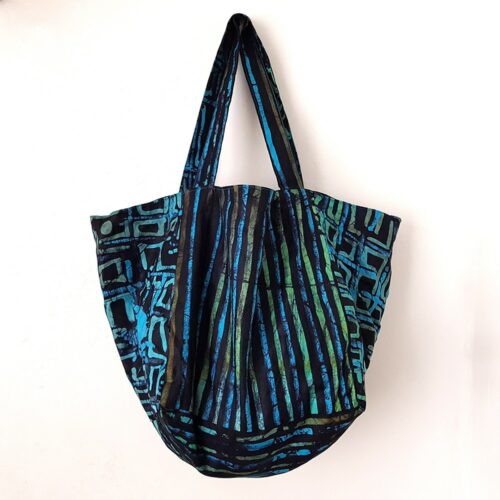 Turquoise and Green Batik Cube Tote