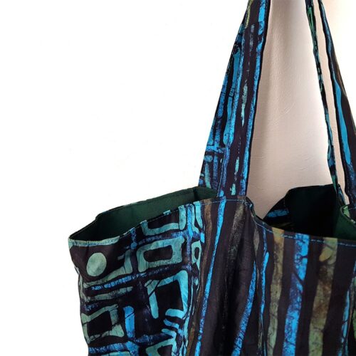 Turquoise and Green Batik Cube Tote - Image 5