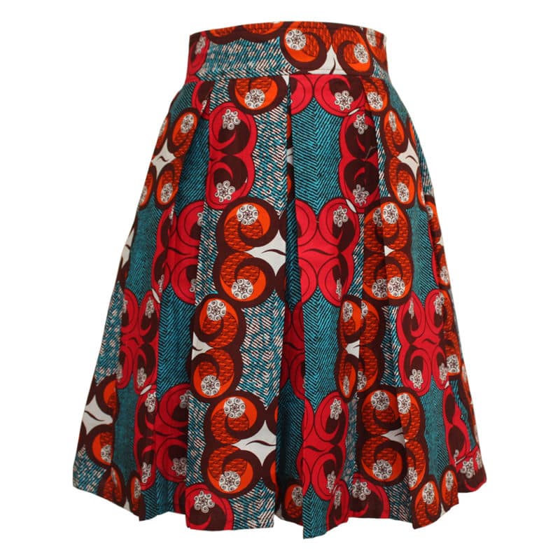 Turquoise and Pink Pleated Ankara Skirt
