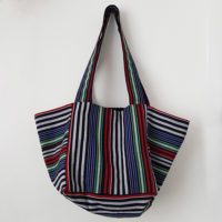 Black White Red and Green Aso-oke Cube Tote