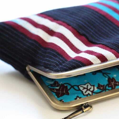 Blue and Maroon Aso-Oke Supersnap Clutch - Image 6