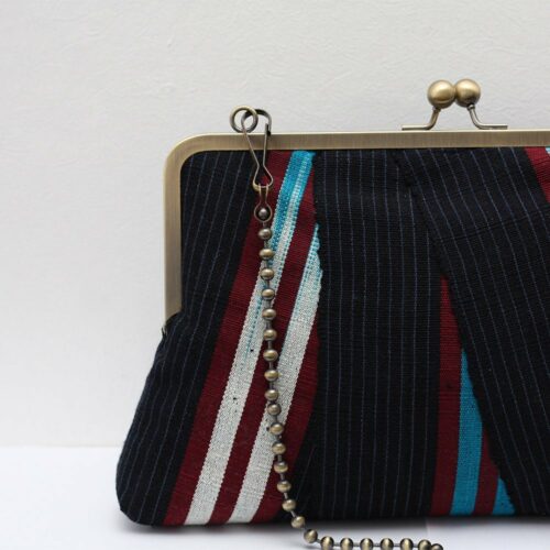 Blue and Maroon Aso-Oke Supersnap Clutch - Image 7