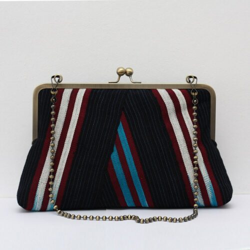 Blue and Maroon Aso-Oke Supersnap Clutch