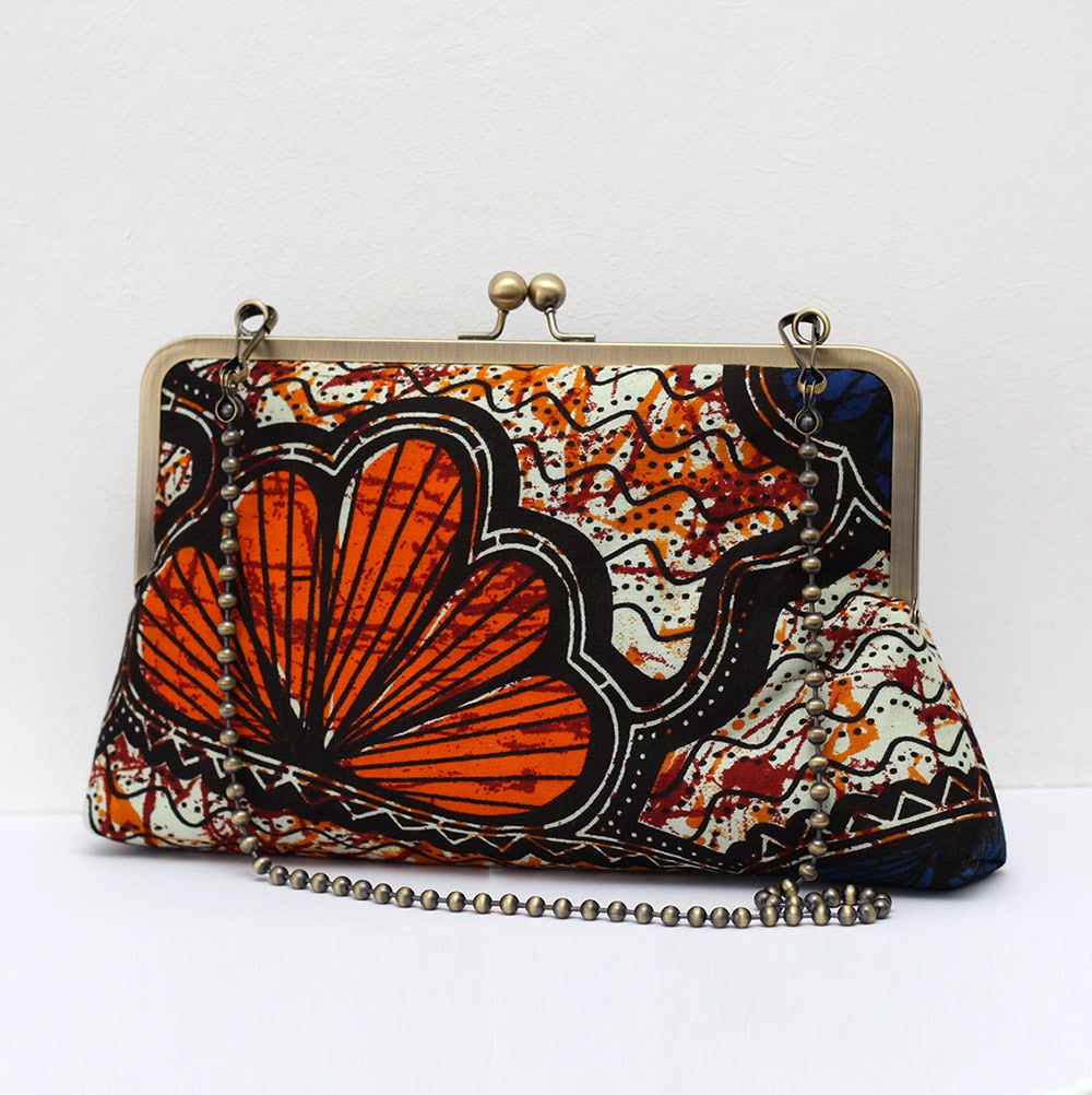 orange and blue clutch bag