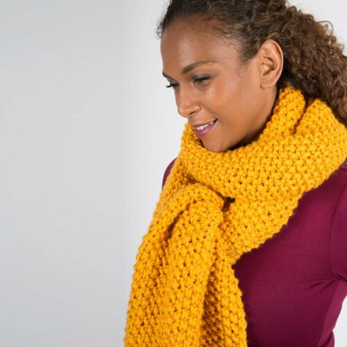 Giant Chunky Knit Scarf in yolk yellow