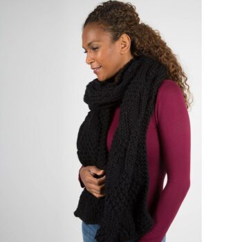 black wool scarf shown on lady