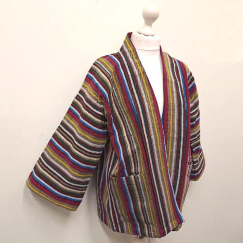 Box Stripe Aso Oke Jacket- Burgundy and Beige - Image 2