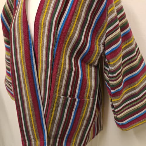 Box Stripe Aso Oke Jacket- Burgundy and Beige - Image 5