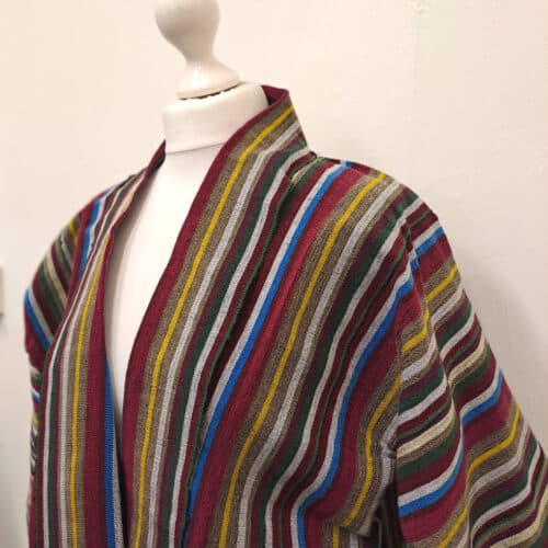 Box Stripe Aso Oke Jacket- Burgundy and Beige - Image 6