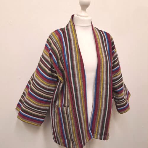 Box Stripe Aso Oke Jacket- Burgundy and Beige - Image 7
