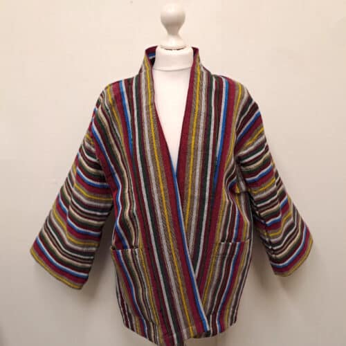 Box Stripe Aso Oke Jacket- Burgundy and Beige