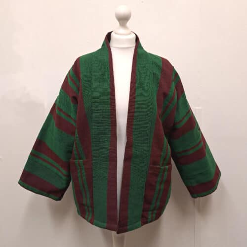 Box Stripe Aso Oke Jacket- Green and Maroon - Image 3