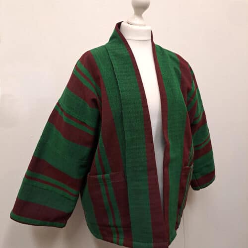 Box Stripe Aso Oke Jacket- Green and Maroon